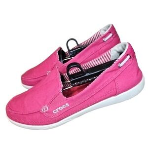 Crocs Women's Size 8 Walu Canvas Loafers Slip-On Shoes Pink Comfort  Walking
